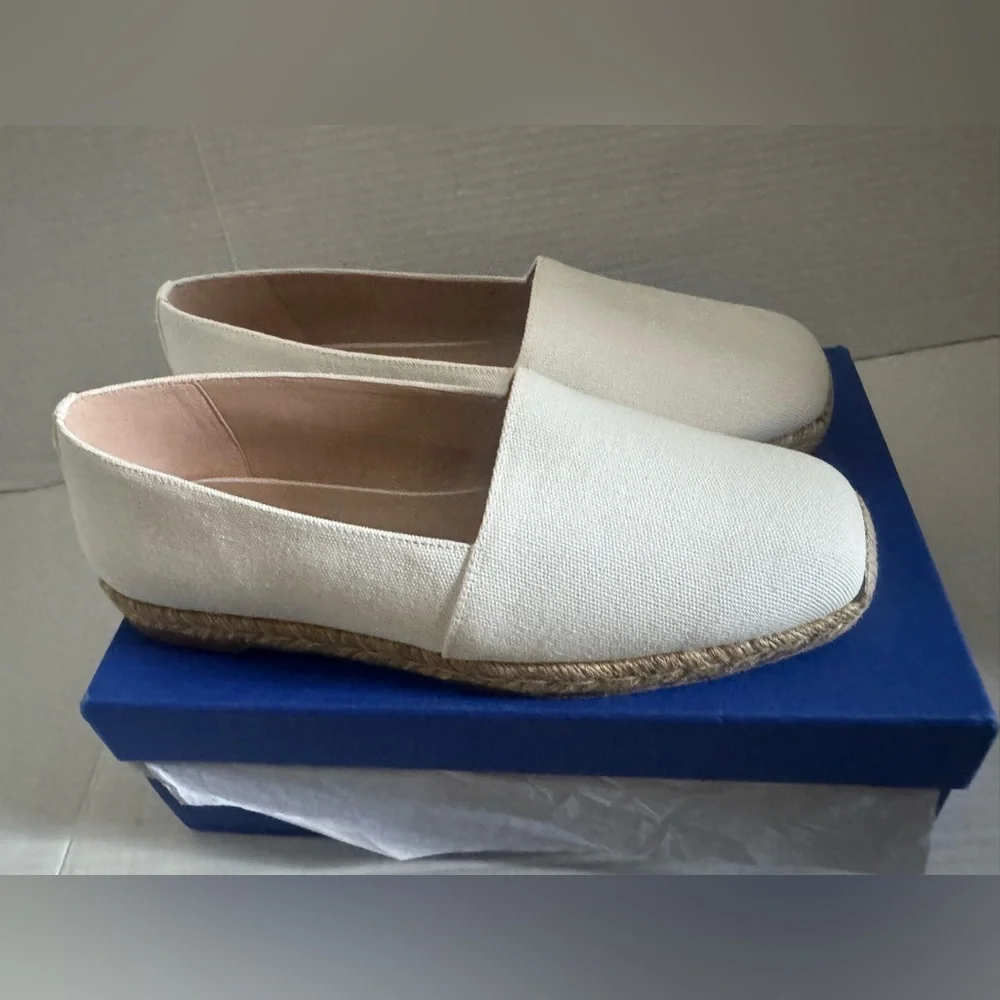 Stuart Weitzman Women’s Dree Flat White Canvas Espadrille Shoes Size 40 9.5